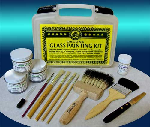 Glass paint and paint brushes